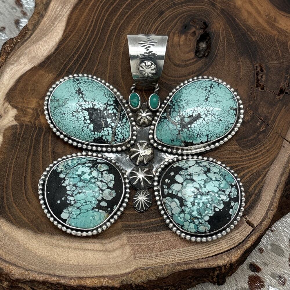ROSELLA PAXTON Apache Sterling & Hubei Turquoise Butterfly Pendant Rounded Wings